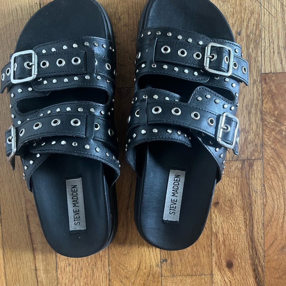 Steve Madden Black Sandals with Silver Accents